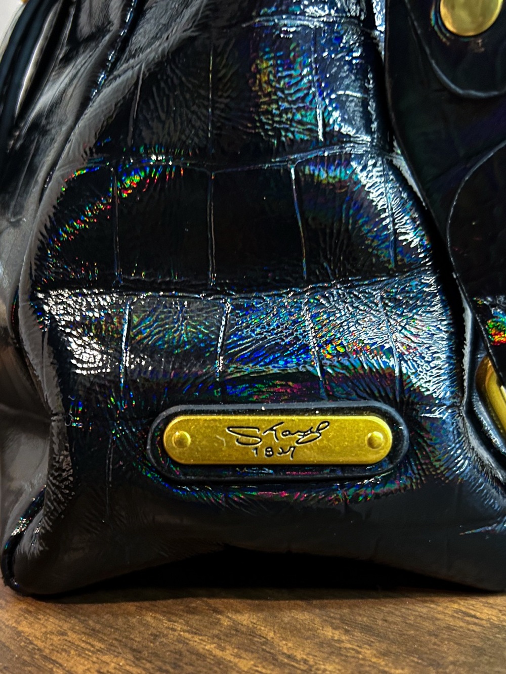 Sharif Legacy Milano Oil Slick Croc Embossed Satchel Crossbody NWOT - Picture 3 of 10